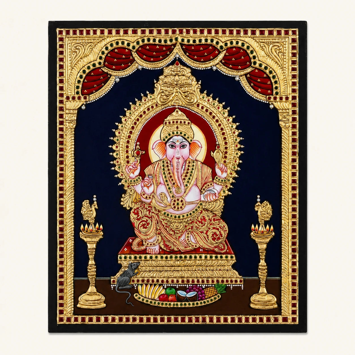 Royal Ganesesha with Deepam Tanjore Painting
