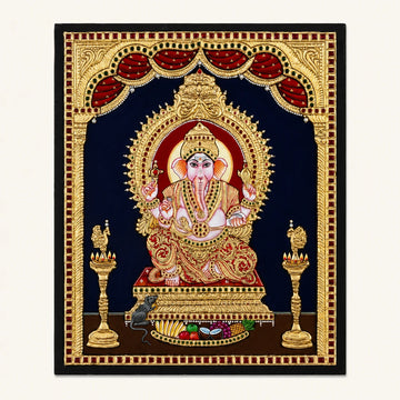 Royal Ganesesha with Deepam Tanjore Painting