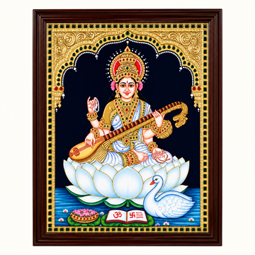 Saraswati on Lotus Tanjore Painting