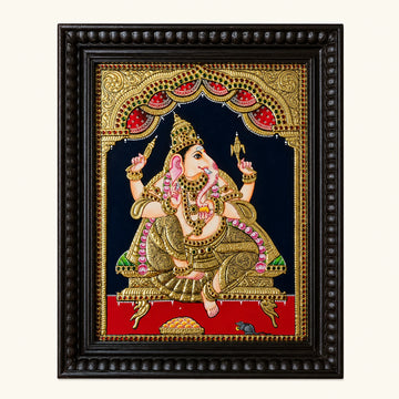 Side-Facing Ganesesha Tanjore Painting