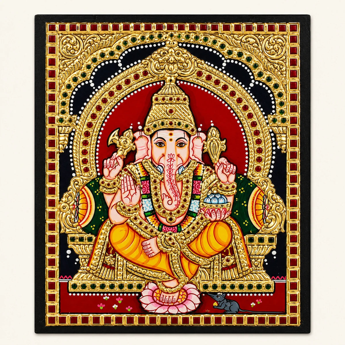 Traditional Seated Ganesesha Tanjore Painting